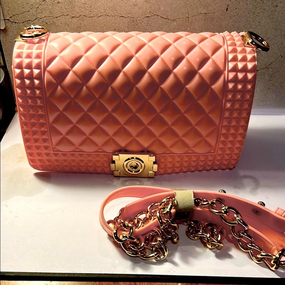 Source Unknown Handbags - Light Pink Quilted Crossbody Jelly Bag with Gold Chain